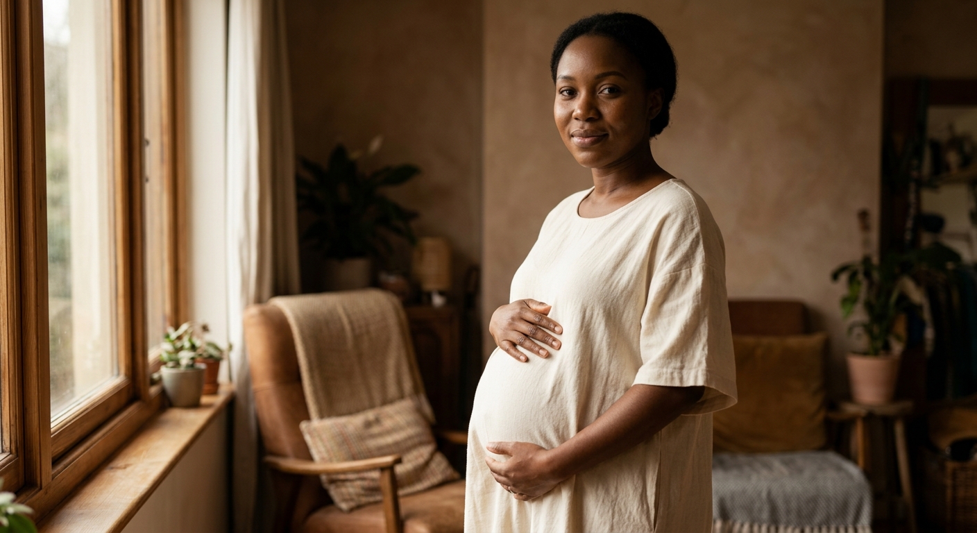 Expectant Nigerian mother looking calm and prepared